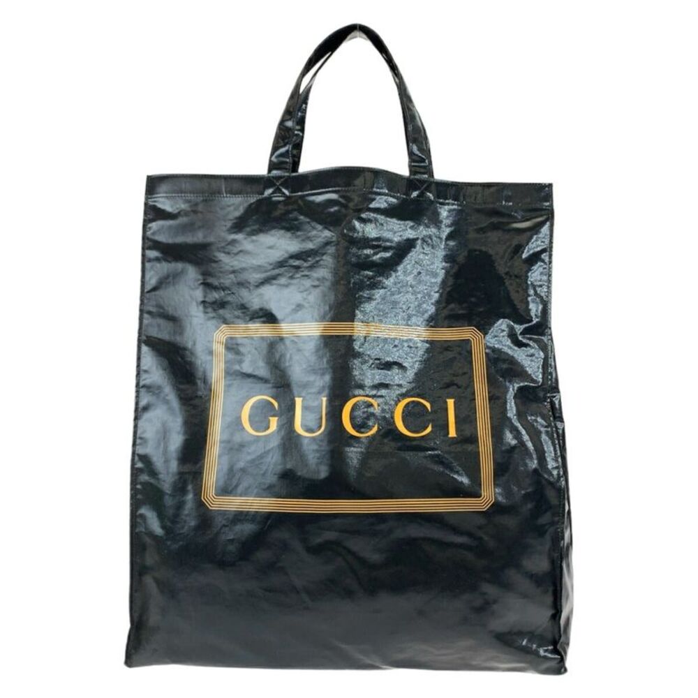 Gucci Coated Canvas Tote Bag Black Yellow